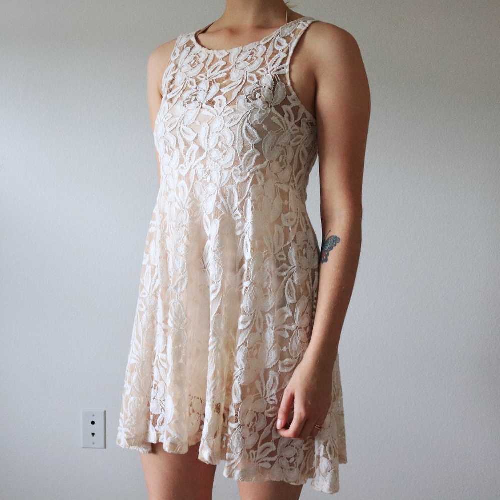 XS Free People White Lace Mini Dress - Picture 1 of 5